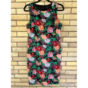 J. Crew Floral Sleeveless Sheath Dress Black‎ Multi Stretch Cotton Sz 10 Medium